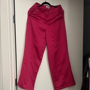 Satin Fuchsia Pink Wide-Leg Pants